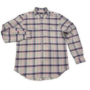 Ralph Lauren Classic Fit Blue/Pink/Green  Men's Button Down Long Sleeve Shirt Lg